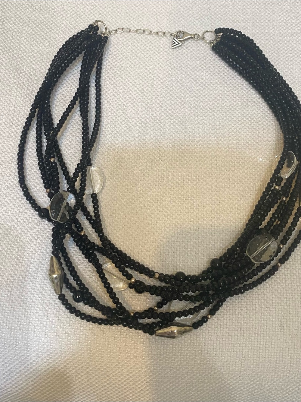 VTG Silpada Necklace 925 Sterling Sliver 8 Strand Black Chalcedony Glass Beads
